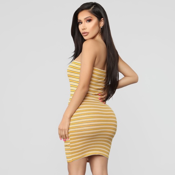Fashion Nova Dresses & Skirts - 💙 NWOT* Mustard Stripe Dress